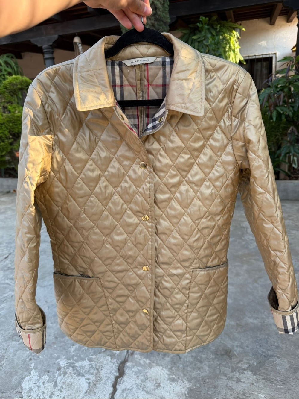 Auth 💕 Burberry Gold Quilted Women’s Jacket with Plaid Lining